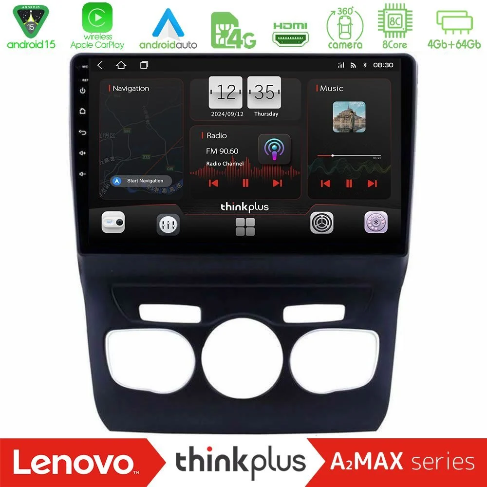 Lenovo Thinkplus A2MAX Series 8Core Android15 4+64GB Citroen C4L Navigation Multimedia Tablet 10"