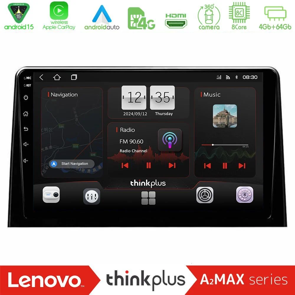 Lenovo Thinkplus A2MAX Series 8Core Android15 4+64GB Peugeot Partner / Citroën Berlingo 2020-> Navigation Multimedia Tablet 10"