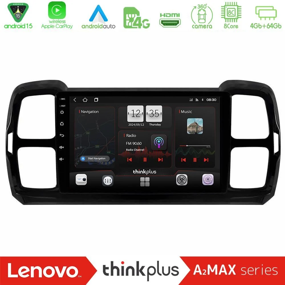 Lenovo Thinkplus A2MAX Series 8Core Android15 4+64GB Citroen DS5 Aircross 2017-2021 Navigation Multimedia Tablet 9"