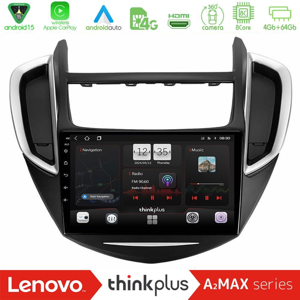 Lenovo Thinkplus A2MAX Series 8Core Android15 4+64GB  Chevrolet Trax 2013-2020 Navigation Multimedia Tablet 9"
