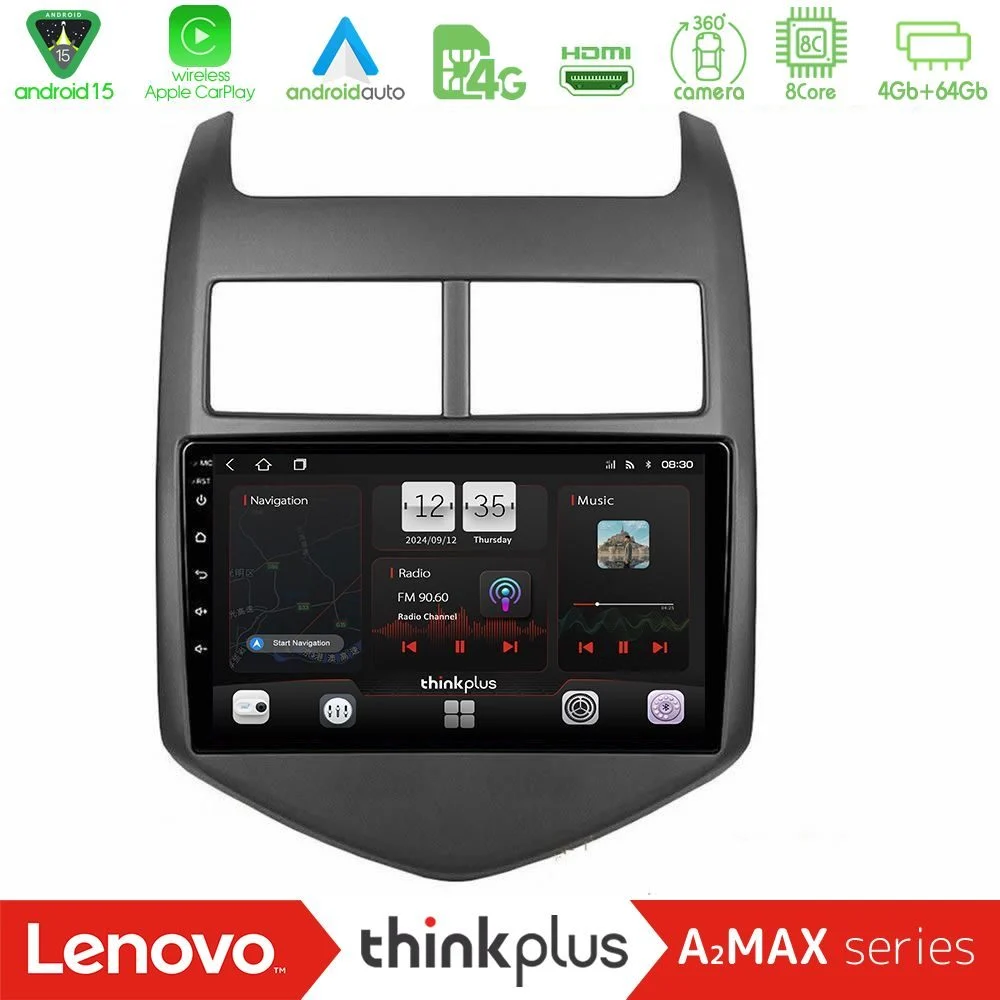 Lenovo Thinkplus A2MAX Series 8Core Android15 4+64GB Chevrolet Aveo 2011-2017 Navigation Multimedia Tablet 9"