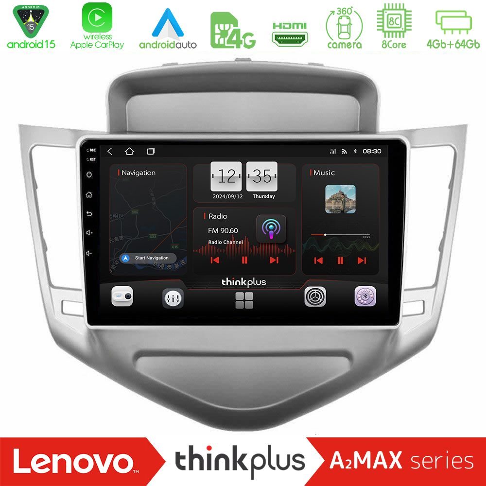 Lenovo Thinkplus A2MAX Series 8Core Android15 4+64GB  Chevrolet Cruze 2009-2012 Navigation Multimedia Tablet 9"
