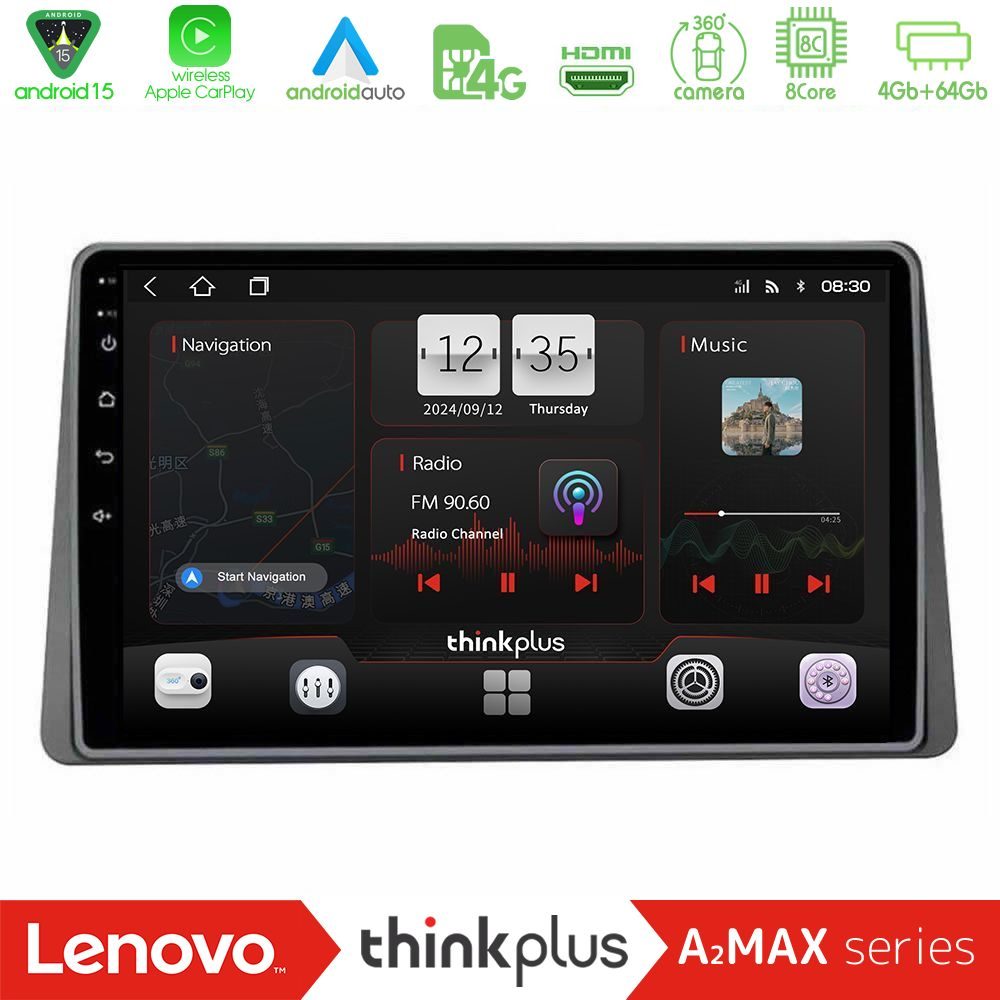 Lenovo Thinkplus A2MAX Series 8Core Android15 4+64GB  Renault Arkana 2019-> Navigation Multimedia Tablet 10"