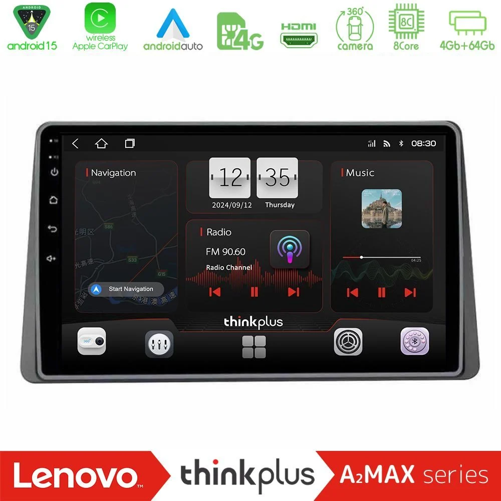 Lenovo Thinkplus A2MAX Series 8Core Android15 4+64GB Renault Arkana 2019-> Navigation Multimedia Tablet 10"