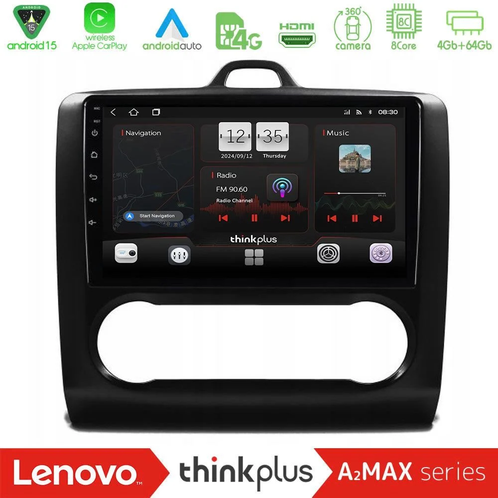 Lenovo Thinkplus A2MAX Series 8Core Android15 4+64GB Ford Focus Auto AC Navigation Multimedia Tablet 9" (Μαύρο Χρώμα)