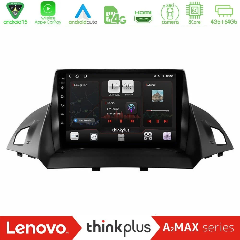 Lenovo Thinkplus A2MAX Series 8Core Android15 4+64GB Ford C-Max/Kuga Navigation Multimedia Tablet 9"