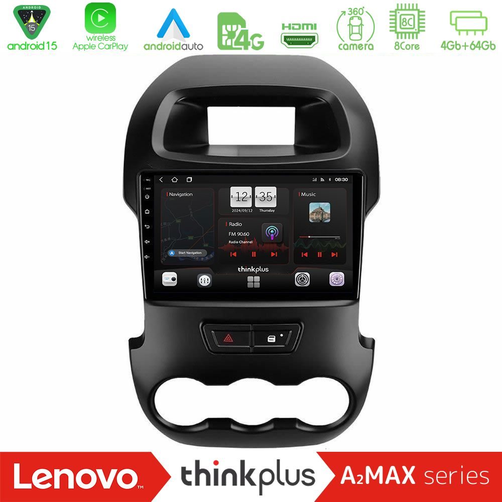 Lenovo Thinkplus A2MAX Series 8Core Android15 4+64GB Ford Ranger 2012-2016 Navigation Multimedia Tablet 9"