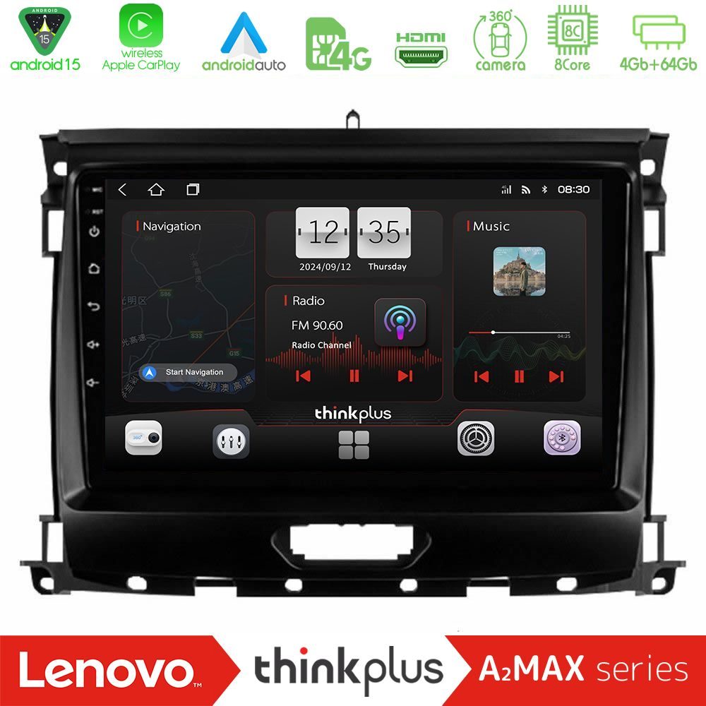 Lenovo Thinkplus A2MAX Series 8Core Android15 4+64GB  Ford Ranger 2017-2022 Navigation Multimedia Tablet 9"