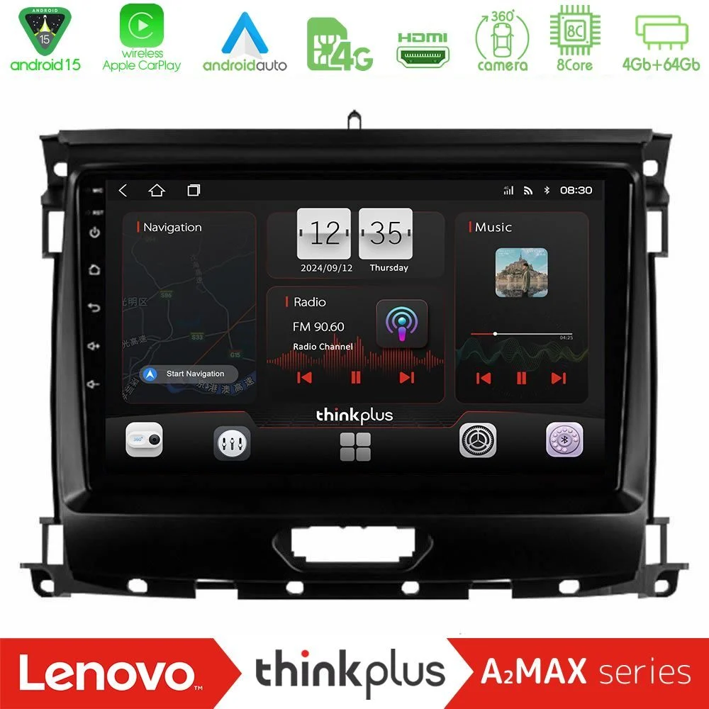 Lenovo Thinkplus A2MAX Series 8Core Android15 4+64GB Ford Ranger 2017-2022 Navigation Multimedia Tablet 9"