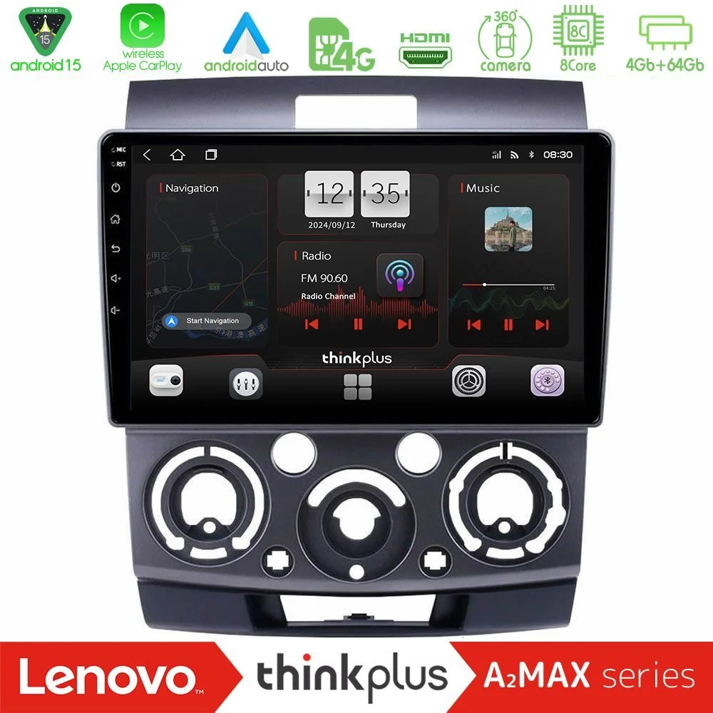 Lenovo Thinkplus A2MAX Series 8Core Android15 4+64GB Ford Ranger/Mazda BT50 Navigation Multimedia Tablet 9"
