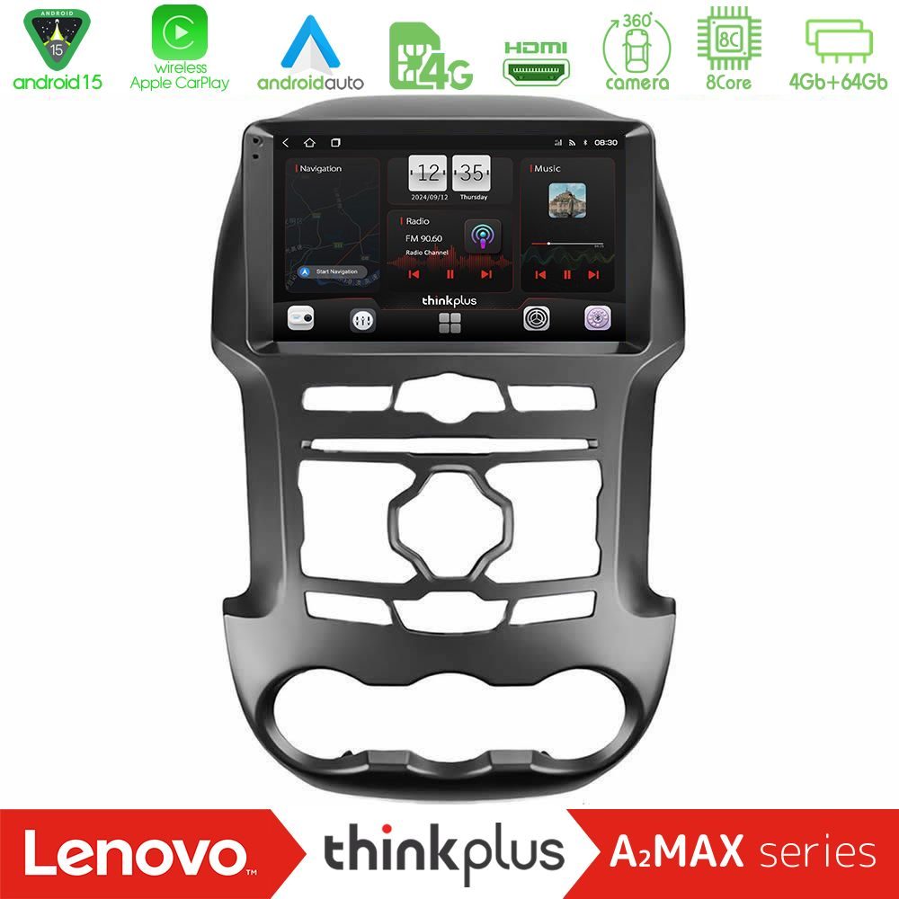 Lenovo Thinkplus A2MAX Series 8Core Android15 4+64GB Ford Ranger 2012-2016 Navigation Multimedia Tablet 9"