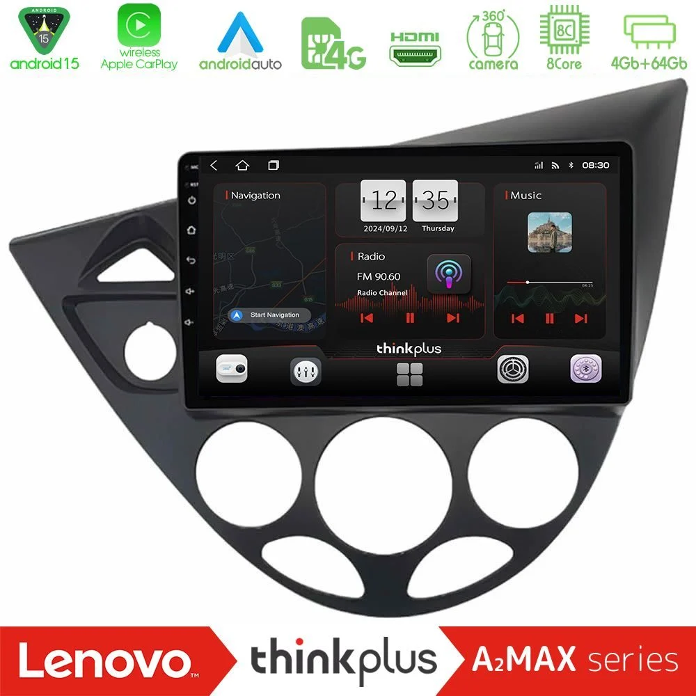 Lenovo Thinkplus A2MAX Series 8Core Android15 4+64GB Ford Focus 1999-2004 Navigation Multimedia Tablet 9"