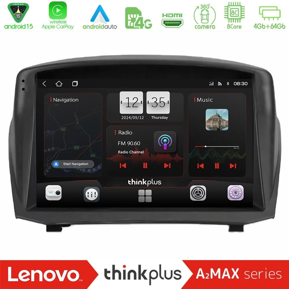 Lenovo Thinkplus A2MAX Series 8Core Android15 4+64GB Ford Fiesta 2008-2012 Navigation Multimedia Tablet 9" (Oem Style)