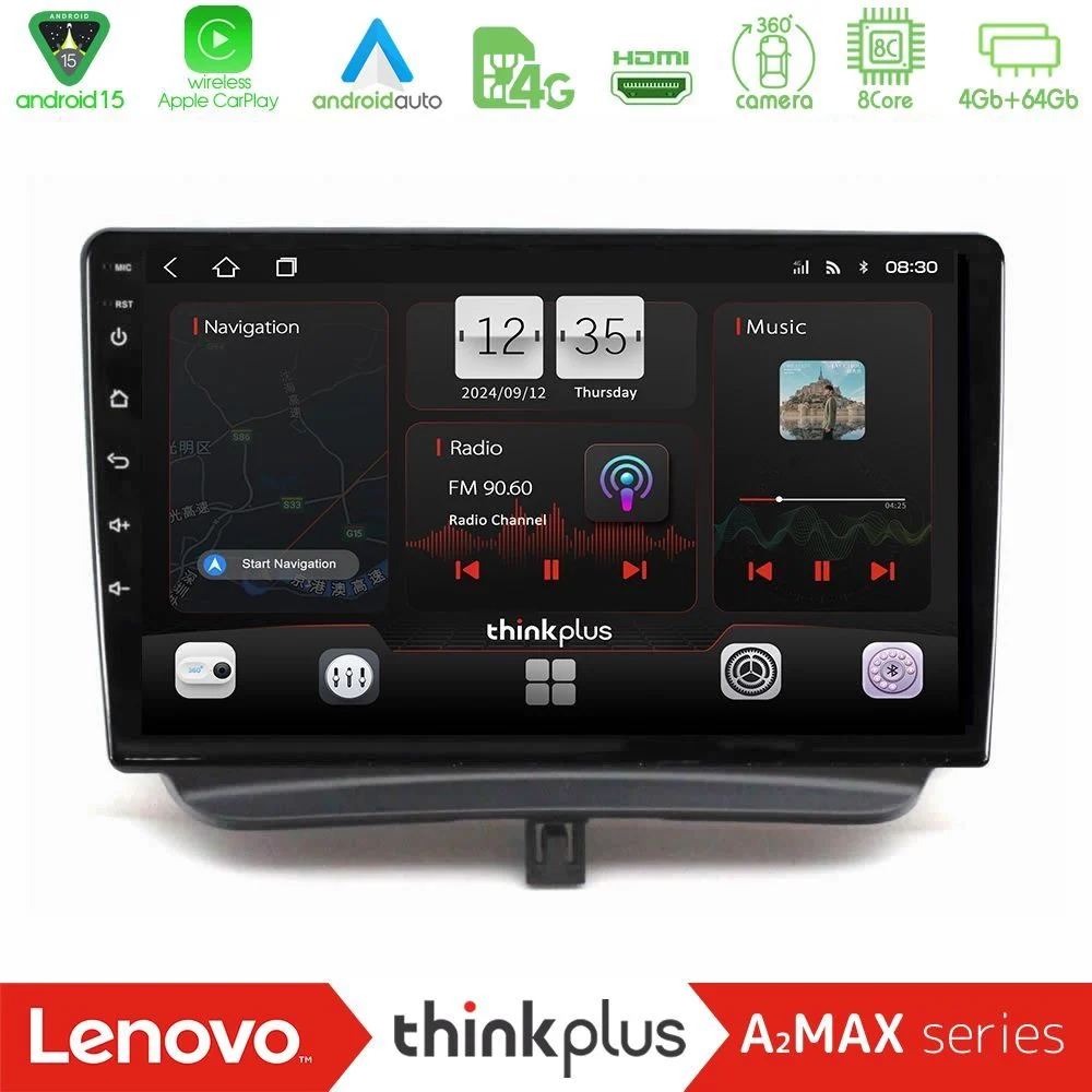 Lenovo Thinkplus A2MAX Series 8Core Android15 4+64GB Ford Courier 2015-2023 Navigation Multimedia Tablet 9"