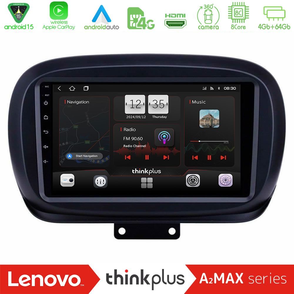 Lenovo Thinkplus A2MAX Series 8Core Android15 4+64GB  Fiat 500X Navigation Multimedia Tablet 9"
