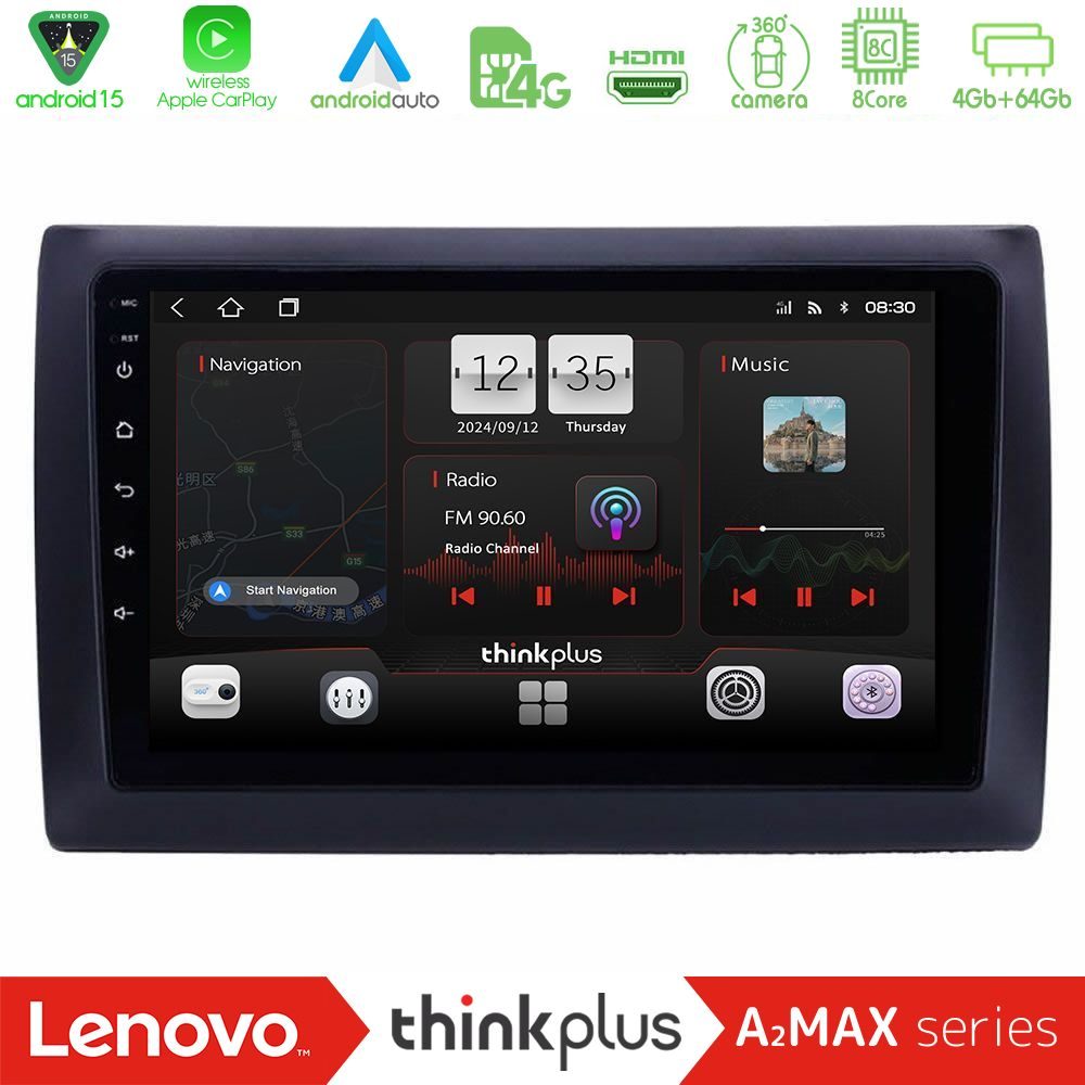 Lenovo Thinkplus A2MAX Series 8Core Android15 4+64GB  Fiat Stilo Navigation Multimedia Tablet 9"