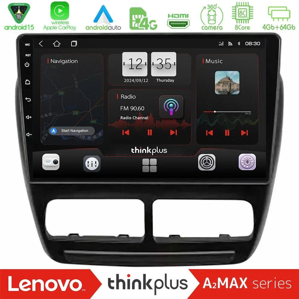 Lenovo Thinkplus A2MAX Series 8Core Android15 4+64GB Fiat Doblo / Opel Combo 2010-2014 Navigation Multimedia Tablet 9"