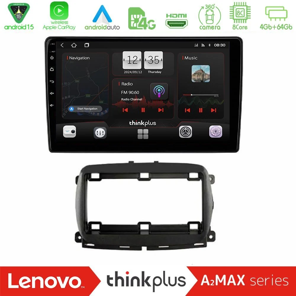 Lenovo Thinkplus A2MAX Series 8Core Android15 4+64GB Fiat 500 2016> Navigation Multimedia Tablet 9"