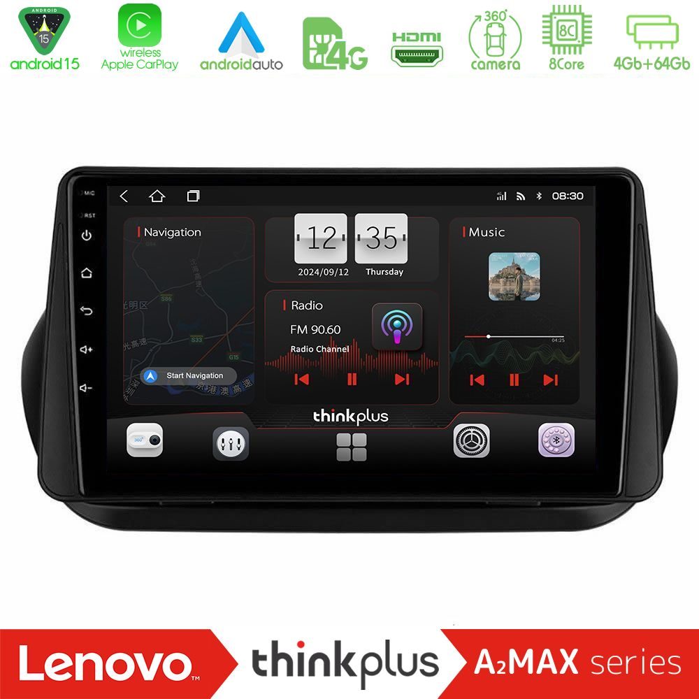 Lenovo Thinkplus A2MAX Series 8Core Android15 4+64GB  Fiat Fiorino/Citroen Nemo/Peugeot Bipper Navigation Multimedia Tablet 10"