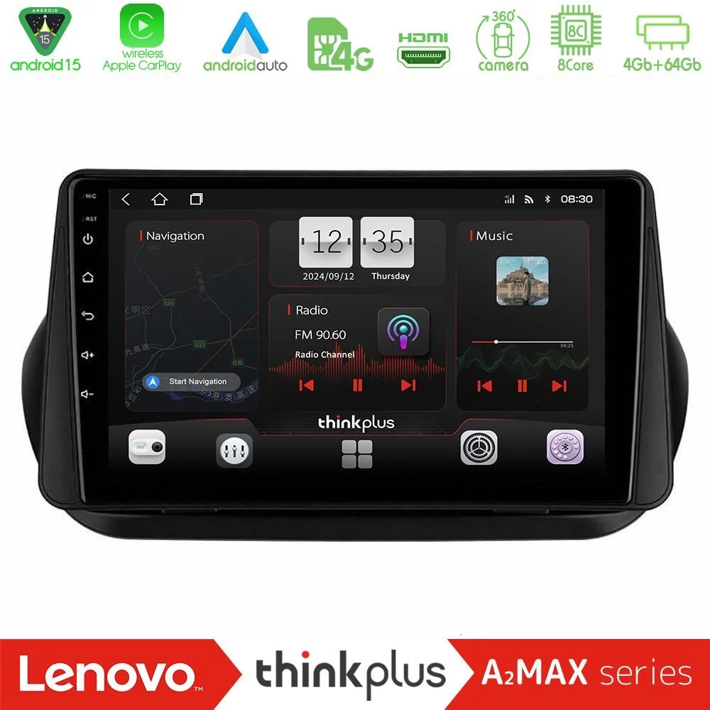 Lenovo Thinkplus A2MAX Series 8Core Android15 4+64GB Fiat Fiorino/Citroen Nemo/Peugeot Bipper Navigation Multimedia Tablet 10"