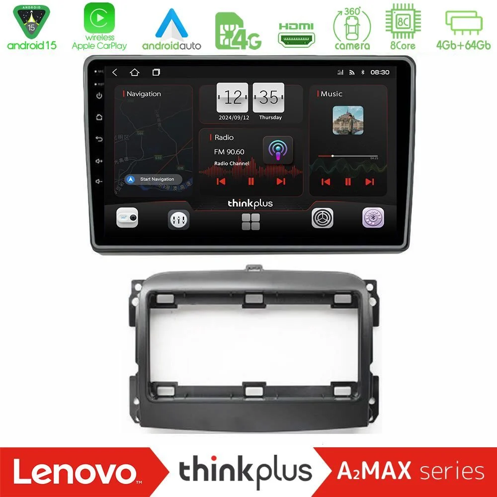 Lenovo Thinkplus A2MAX Series 8Core Android15 4+64GB Fiat 500L Navigation Multimedia Tablet 10"
