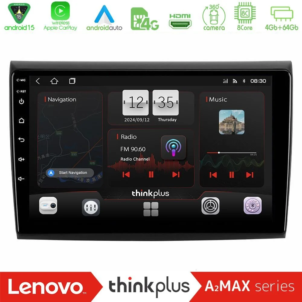 Lenovo Thinkplus A2MAX Series 8Core Android15 4+64GB Fiat Bravo Navigation Multimedia Tablet 9"