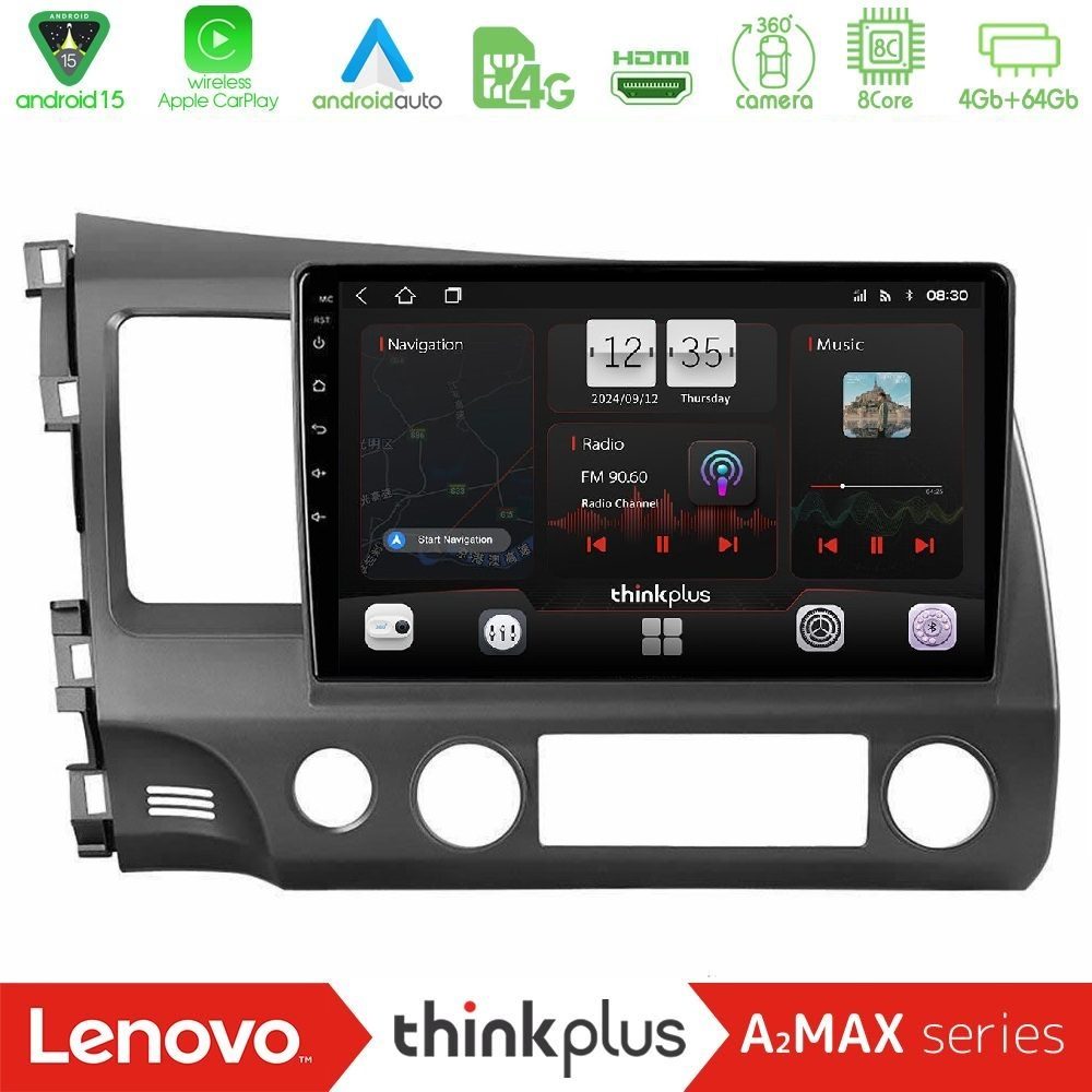 Lenovo Thinkplus A2MAX Series 8Core Android15 4+64GB Honda Civic 2006-2011 Navigation Multimedia Tablet 10"