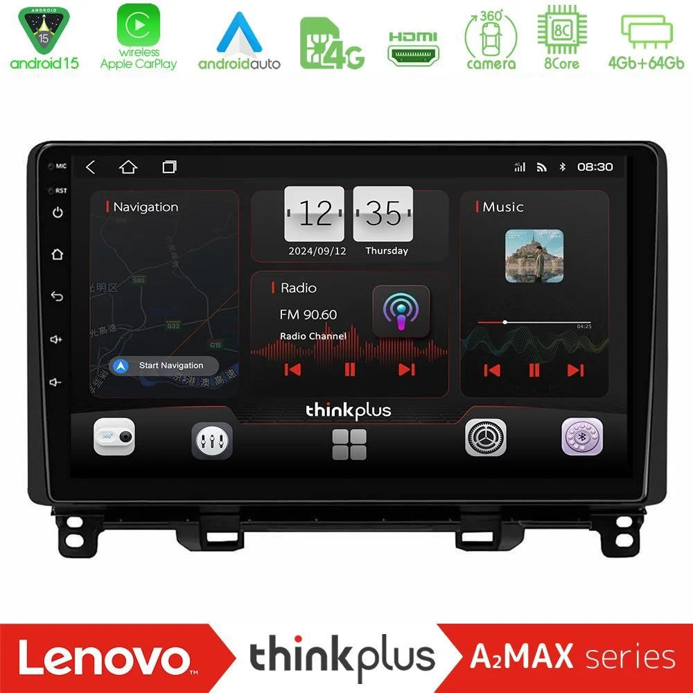 Lenovo Thinkplus A2MAX Series 8Core Android15 4+64GB Honda Jazz 2021-2025 Navigation Multimedia Tablet 9"