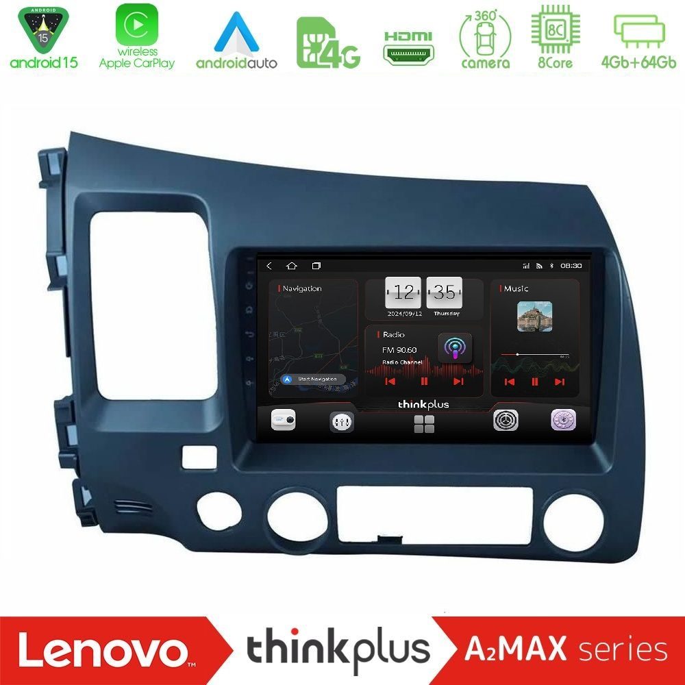 Lenovo Thinkplus A2MAX Series 8Core Android15 4+64GB  Honda Civic 2006-2011 Navigation Multimedia Tablet 9"