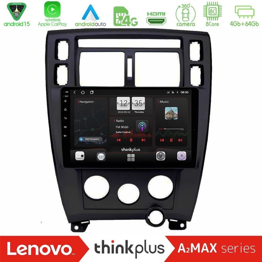Lenovo Thinkplus A2MAX Series 8Core Android15 4+64GB Hyundai Tucson Navigation Multimedia Tablet 9" (Μαύρο)