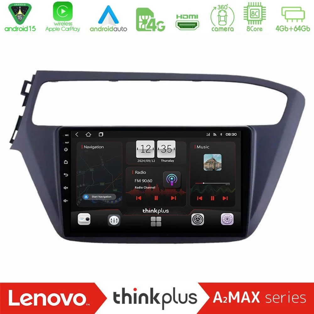 Lenovo Thinkplus A2MAX Series 8Core Android15 4+64GB Hyundai i20 2018-2020 Navigation Multimedia Tablet 9"