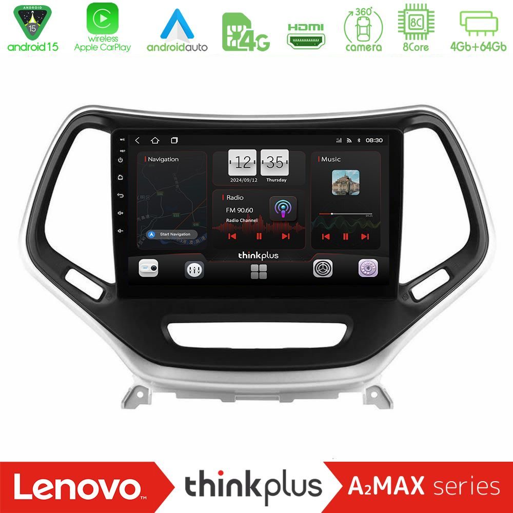Lenovo Thinkplus A2MAX Series 8Core Android15 4+64GB Jeep Cherokee 2014-2019 Navigation Multimedia Tablet 9" (Ασημί Χρώμα)