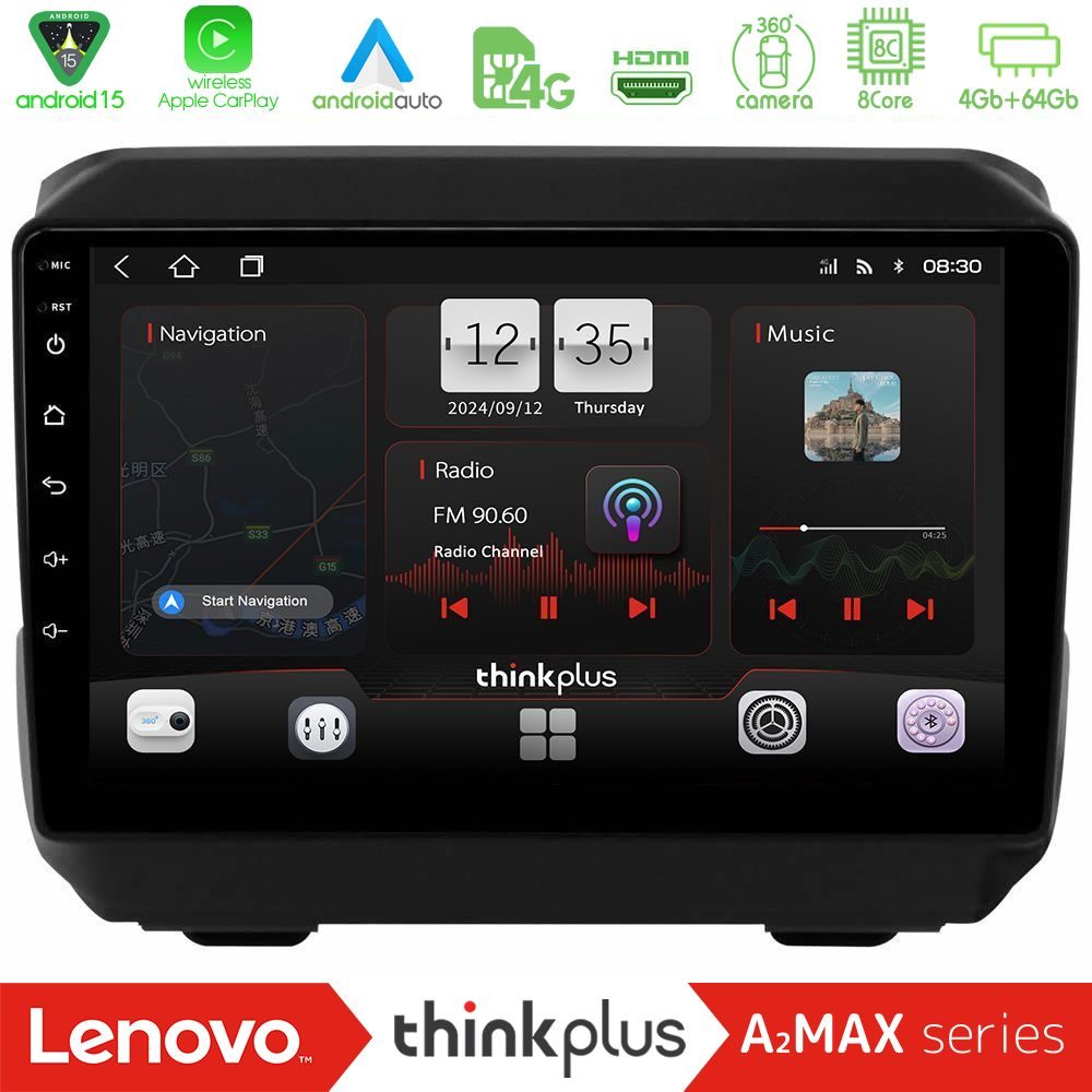 Lenovo Thinkplus A2MAX Series 8Core Android15 4+64GB Jeep Wrangler 2018-> Navigation Multimedia Tablet 9"