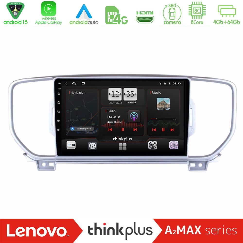 Lenovo Thinkplus A2MAX Series 8Core Android15 4+64GB  Kia Sportage 2016-2018 Navigation Multimedia Tablet 9"