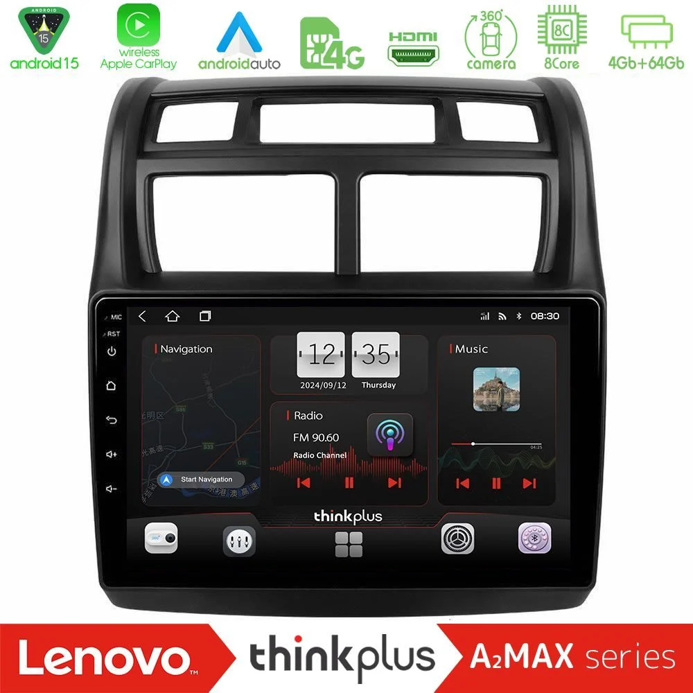 Lenovo Thinkplus A2MAX Series 8Core Android15 4+64GB Kia Sportage 2008-2011 Navigation Multimedia Tablet 9"