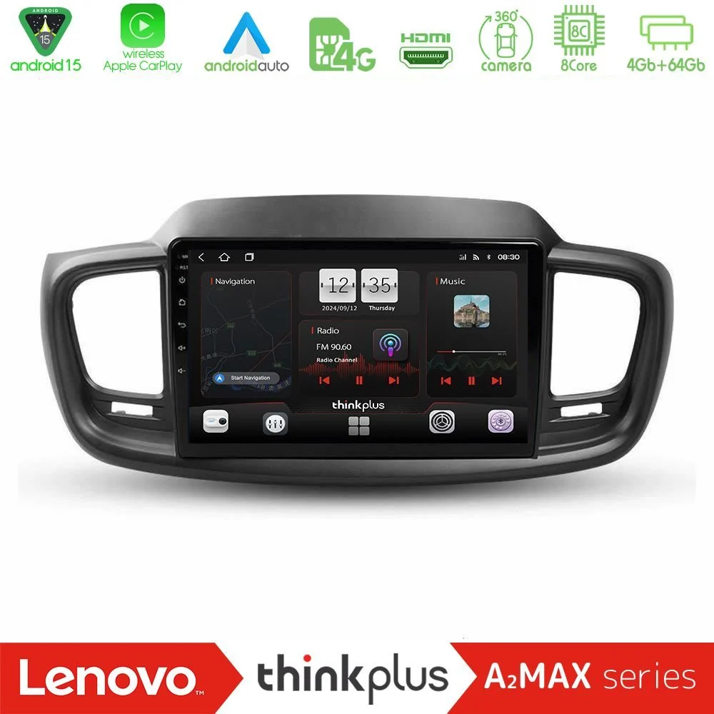 Lenovo Thinkplus A2MAX Series 8Core Android15 4+64GB Kia Sorento 2018-2021 Navigation Multimedia Tablet 9"