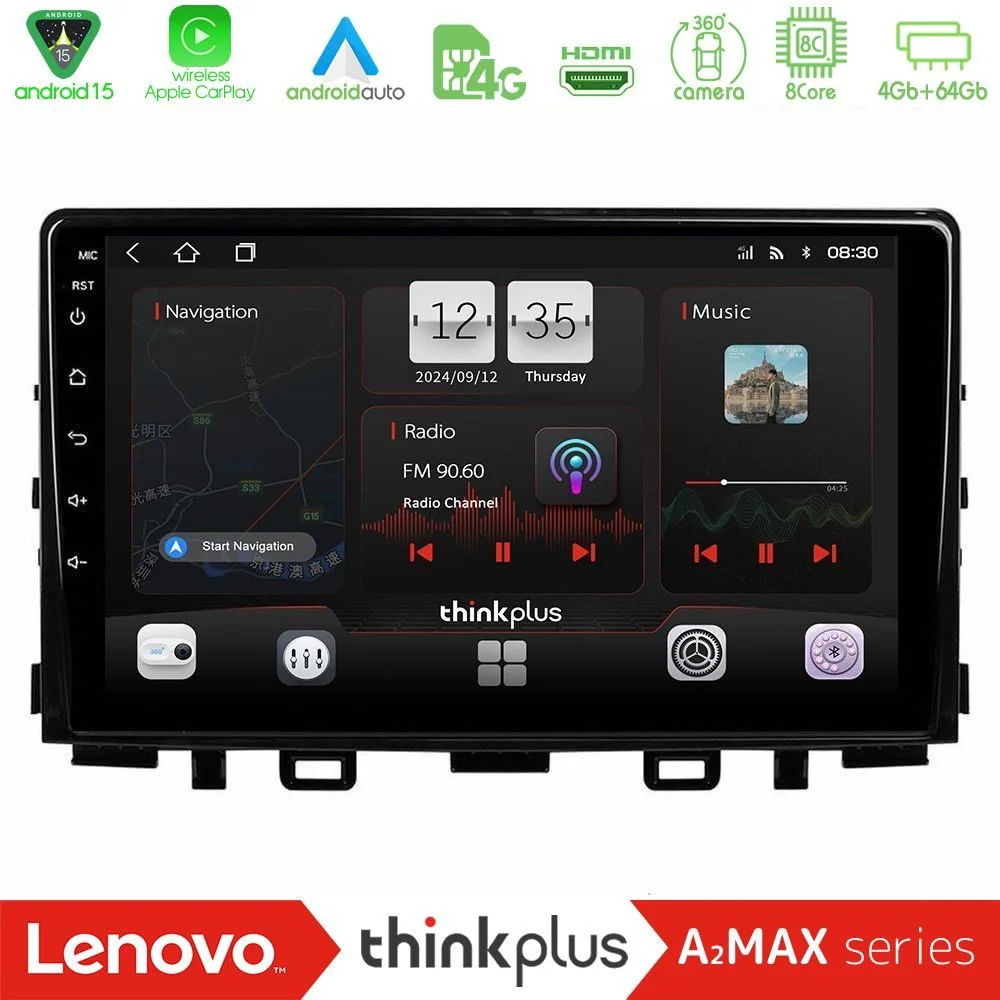 Lenovo Thinkplus A2MAX Series 8Core Android15 4+64GB Kia Stonic Navigation Multimedia Tablet 9"