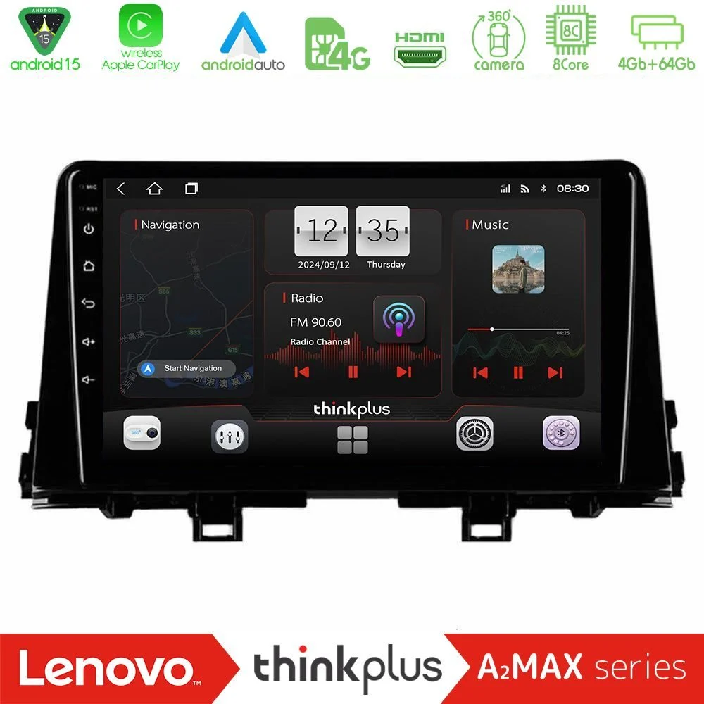 Lenovo Thinkplus A2MAX Series 8Core Android15 4+64GB Kia Picanto 2017-2021 Navigation Multimedia Tablet 9"