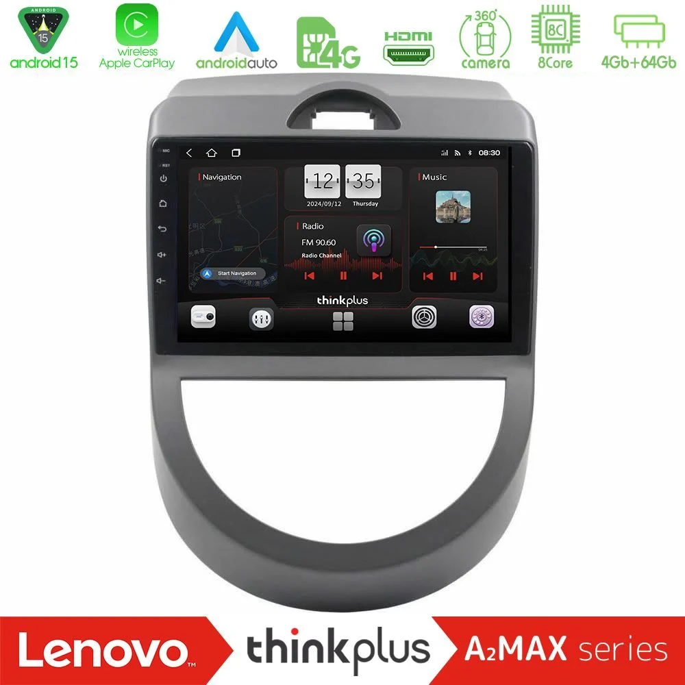 Lenovo Thinkplus A2MAX Series 8Core Android15 4+64GB Kia Soul 2009-2011 Navigation Multimedia Tablet 9"