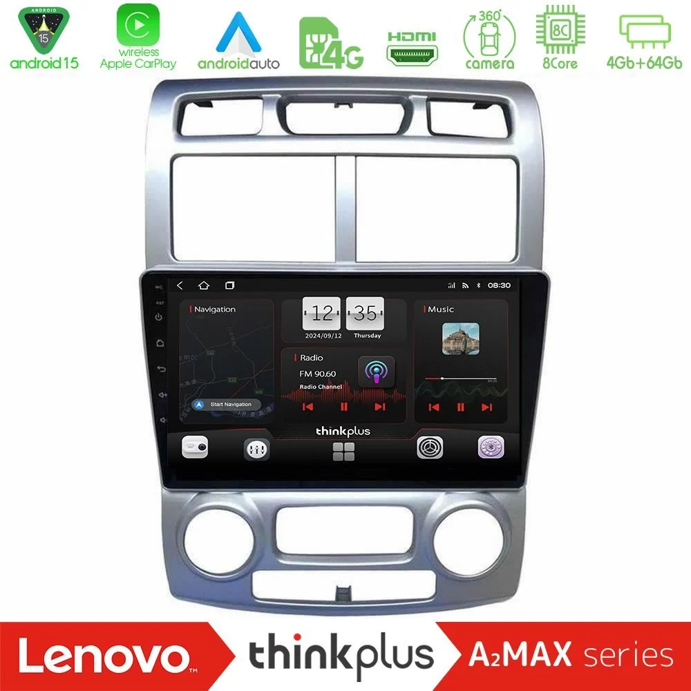 Lenovo Thinkplus A2MAX Series 8Core Android15 4+64GB Kia Sportage 2005-2008 Navigation Multimedia Tablet 9""
