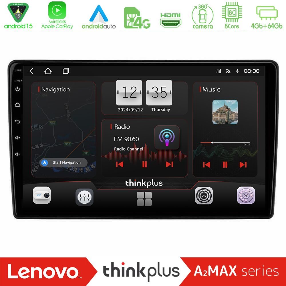 Lenovo Thinkplus A2MAX Series 8Core Android15 4+64GB  Kia Ceed 2007-2009 Navigation Multimedia Tablet 9"