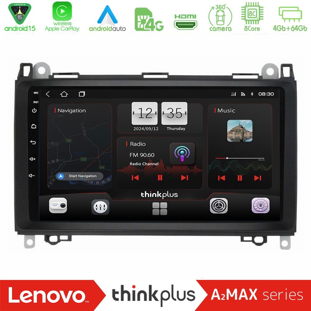 Lenovo Thinkplus A2MAX Series 8Core Android15 4+64GB  Mercedes A/B/Vito/Sprinter Class Navigation Multimedia Tablet 9"