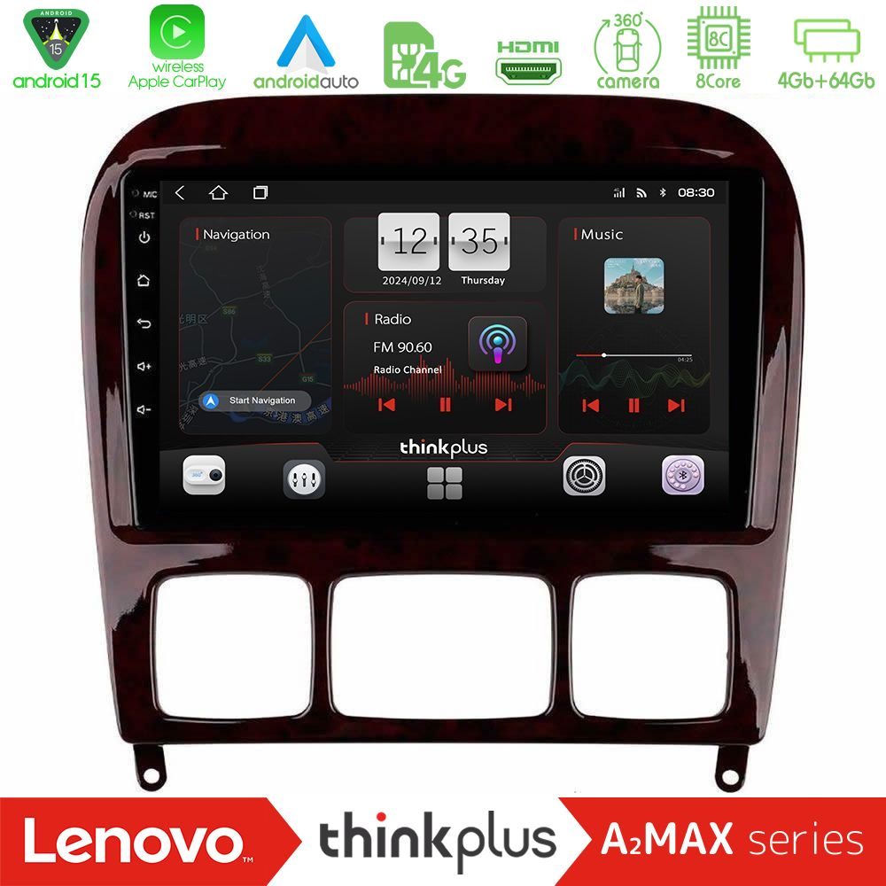 Lenovo Thinkplus A2MAX Series 8Core Android15 4+64GB  Mercedes S Class 1999-2004 (W220) Navigation Multimedia Tablet 9"