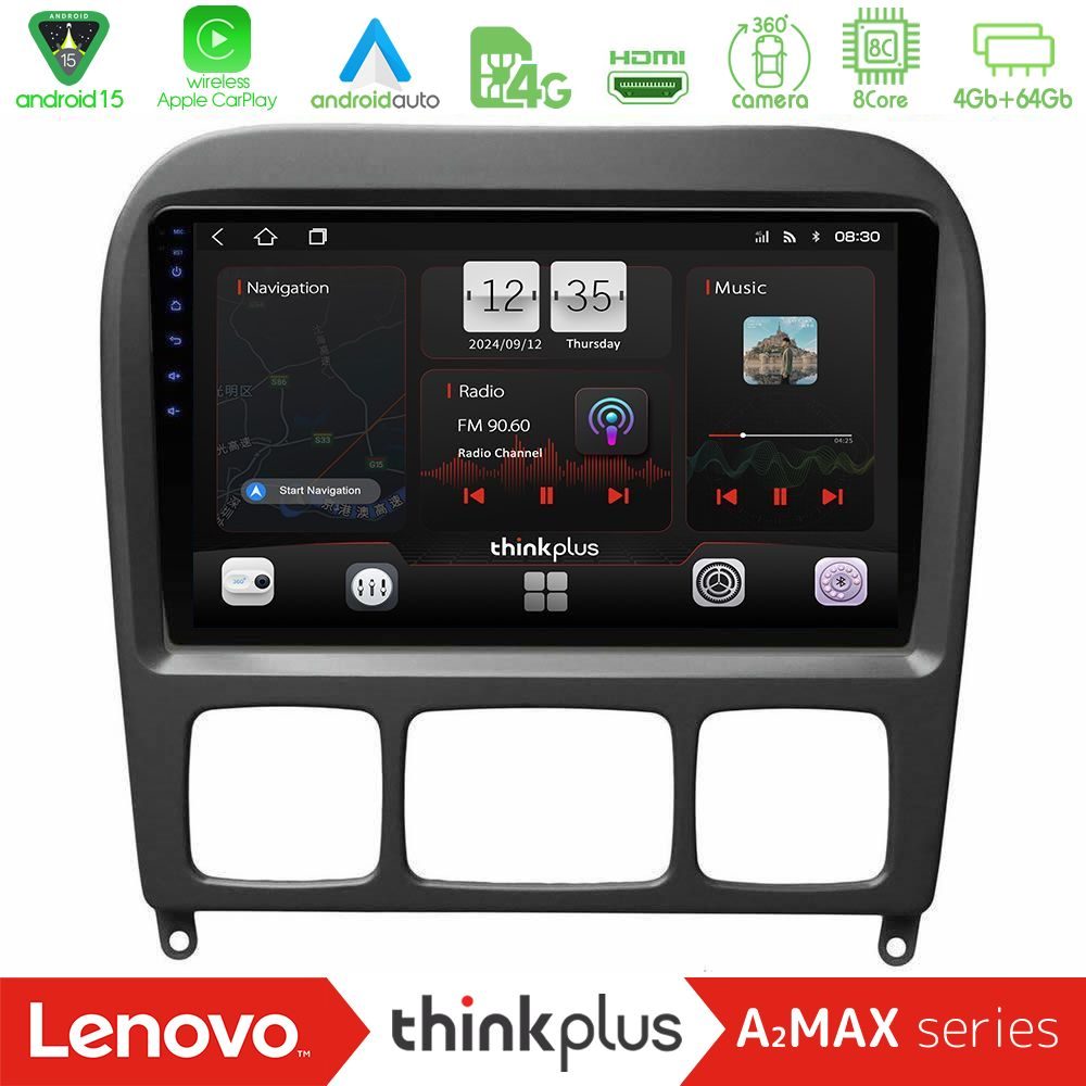 Lenovo Thinkplus A2MAX Series 8Core Android15 4+64GB  Mercedes S Class 1999-2004 (W220) Navigation Multimedia Tablet 9"