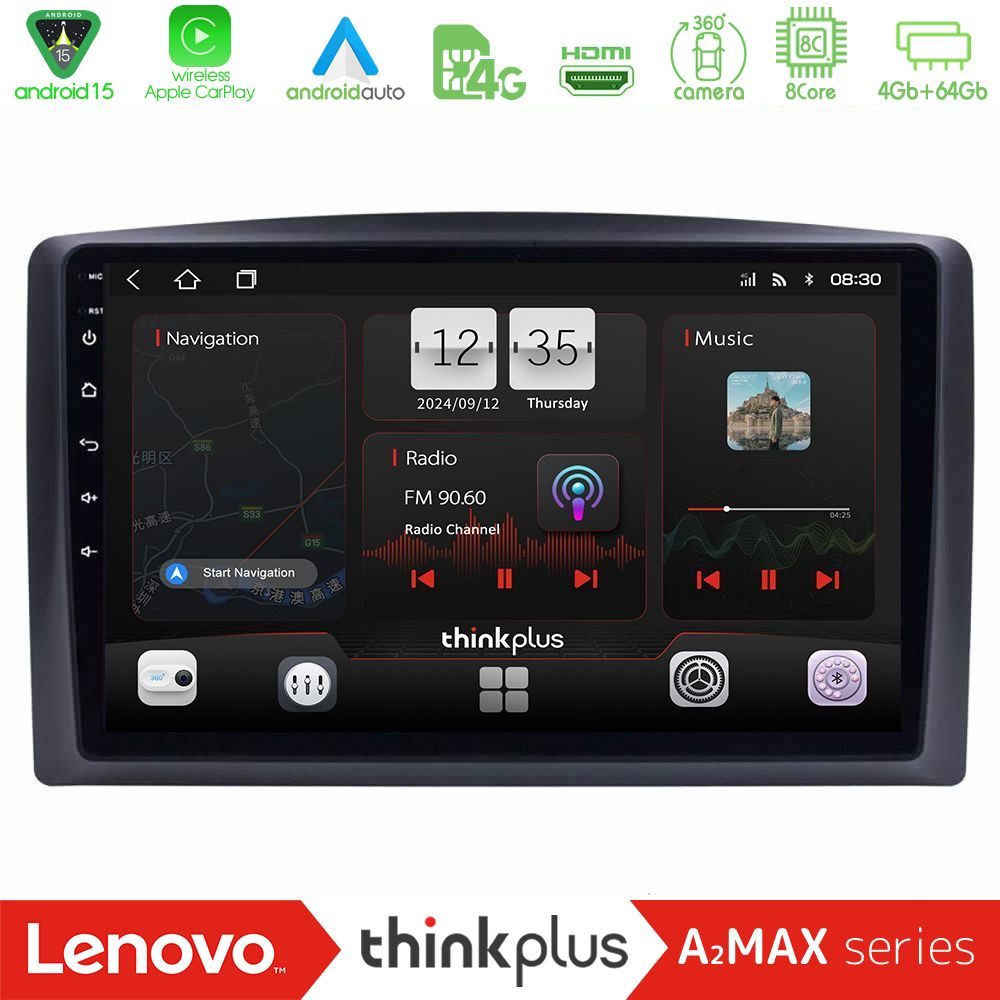 Lenovo Thinkplus A2MAX Series 8Core Android15 4+64GB  Mercedes Vito 2015-2021 Navigation Multimedia Tablet 10"