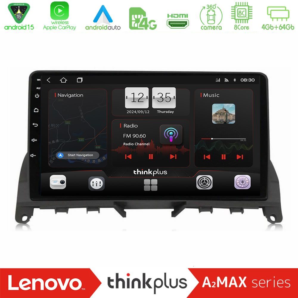 Lenovo Thinkplus A2MAX Series 8Core Android15 4+64GB  Mercedes C Class W204 Navigation Multimedia Tablet 9"   (Σκούρο καφέ)