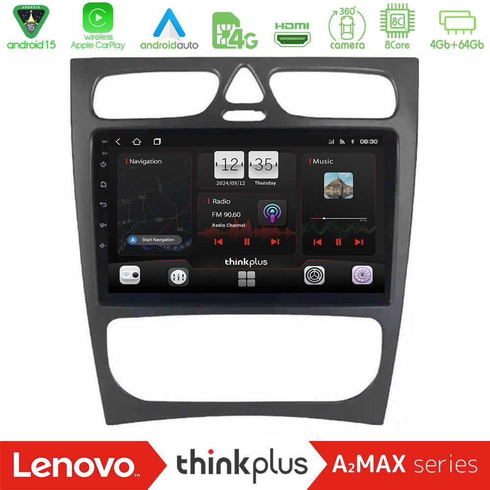 Lenovo Thinkplus A2MAX Series 8Core Android15 4+64GB  Mercedes C Class (W203) Navigation Multimedia Tablet 9"