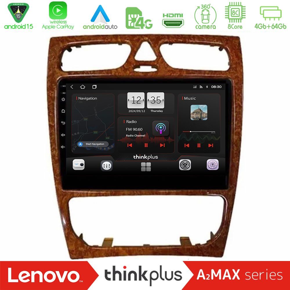 Lenovo Thinkplus A2MAX Series 8Core Android15 4+64GB  Mercedes C Class (W203) Navigation Multimedia Tablet 9" (Wooden Style)