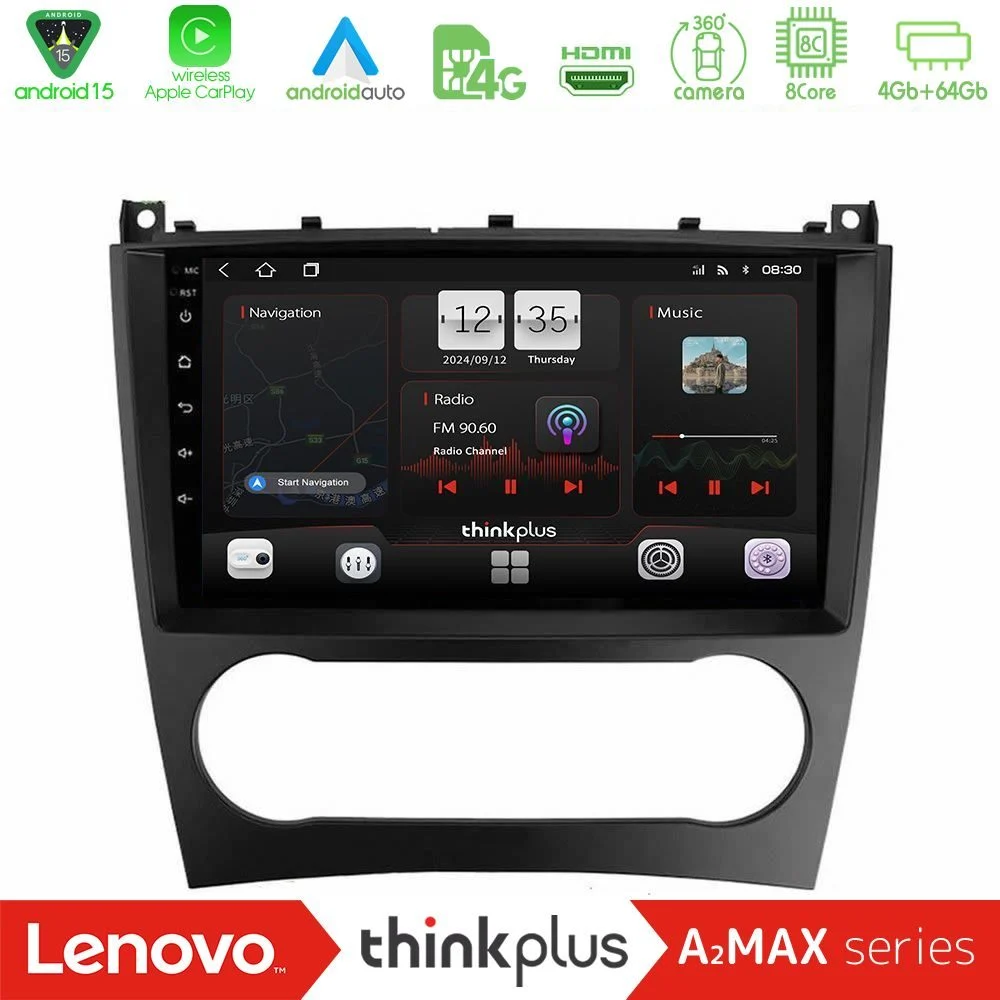 Lenovo Thinkplus A2MAX Series 8Core Android15 4+64GB Mercedes W203 Facelift Navigation Multimedia Tablet 9"