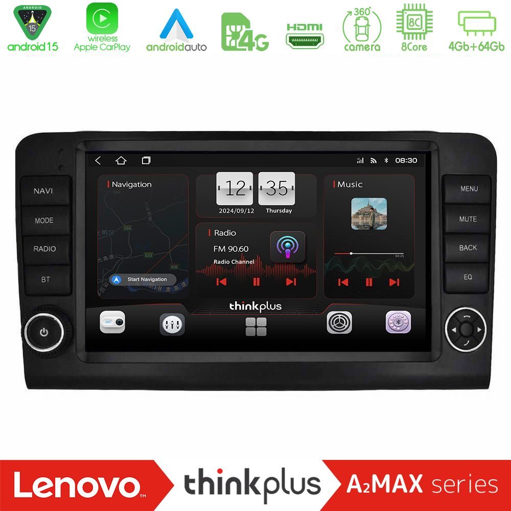 Lenovo Thinkplus A2MAX Series 8Core Android15 4+64GB  Mercedes ML/GL Class W164 2006-2011 Navigation Multimedia Tablet 9"    (OEM Look)